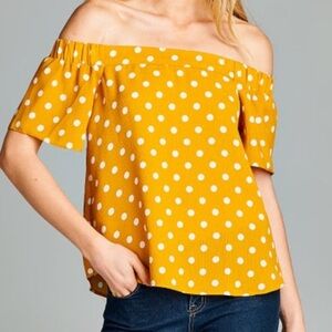 Staccato Mustard Yellow Polka Dot Off Shoulder Top